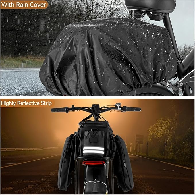 Bike Rack Bag,20L Large Capacity Waterproof PVC Bicycle Pannier Saddle Bag with Multiple Foldable Pockets for Rear Rack, Commuter Travel Outdoor Cycling Road Mountain Ebike,Reflective Strips, Black
