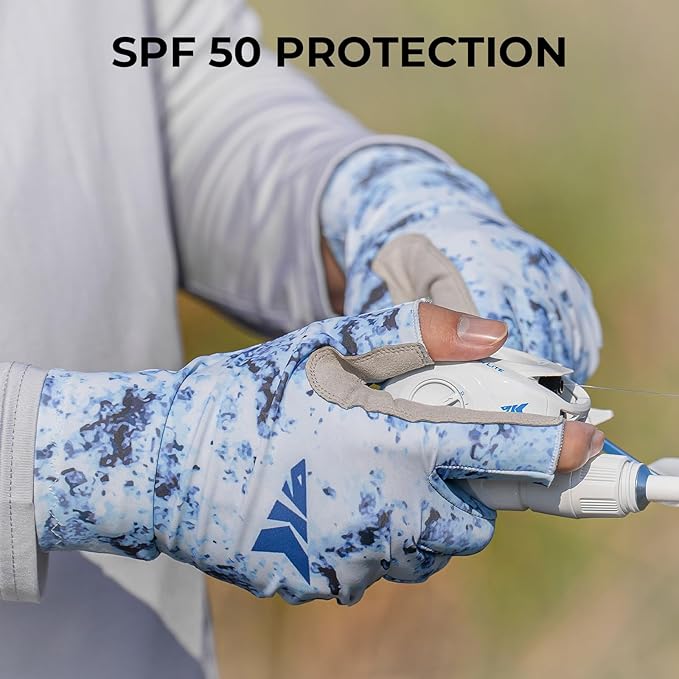 KastKing La Sal Fishing Gloves UPF50+ Sun Gloves UV Protection Fingerless Gloves Men Women for Outdoor, Kayaking, Rowing, Paddling, Canoeing, Hunting