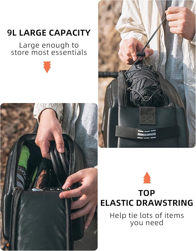 ROCKBROS Bike Rack Bags - 9LHard Shell Bicycle Rear Rack Bag Large Pannier for Bicycle Rear Rack Bags Bike Rear Seat Bag Bike Trunk Bag Ebike Battery Bag Bike Saddle Bag for Rear Rack Bike Accessories