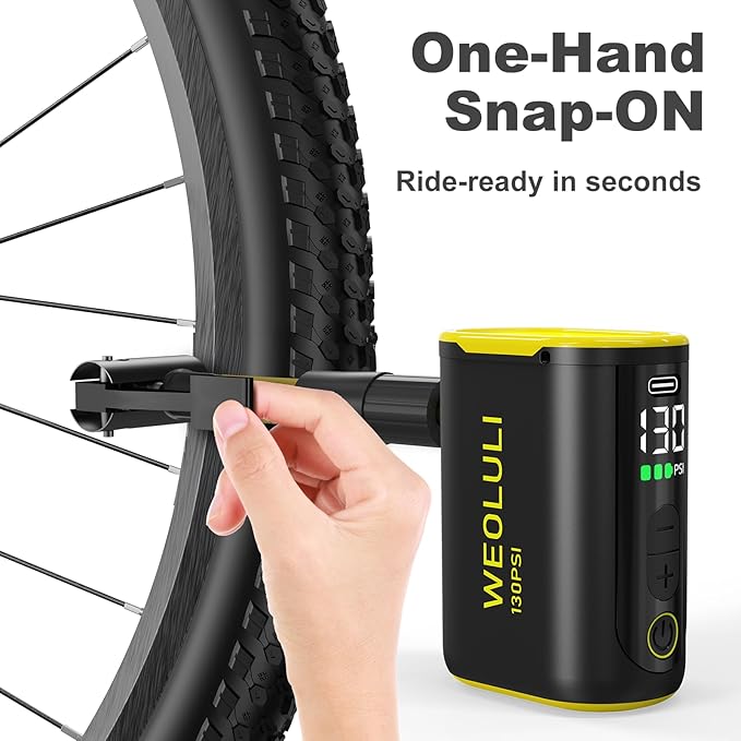 Bike Pump Electric, Mini Bicycle Pump 130 PSI Portable Cycling Pump with Digital Pressure Gauge & Auto Shut Off for Presta & Schrader Valves, Road MTB E-Bike