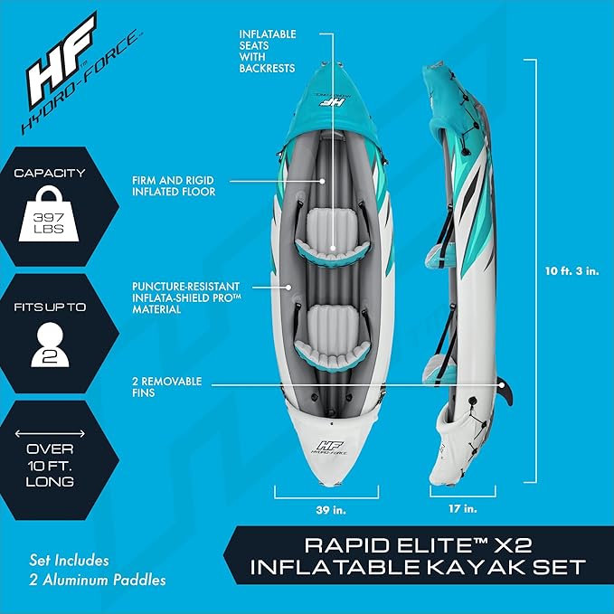 Bestway Hydro Force インフレータブルカヤックセット | シート、パドル、ハンドポンプ、収納キャリーバッグ付属 | 大人、子供、家族に最適