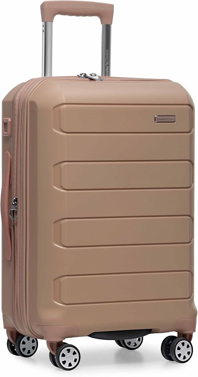 Traveler's Choice Pagosa ハードシェル拡張可能荷物 スピナーホイール付き ラテベージュ 22インチ機内持ち込み
