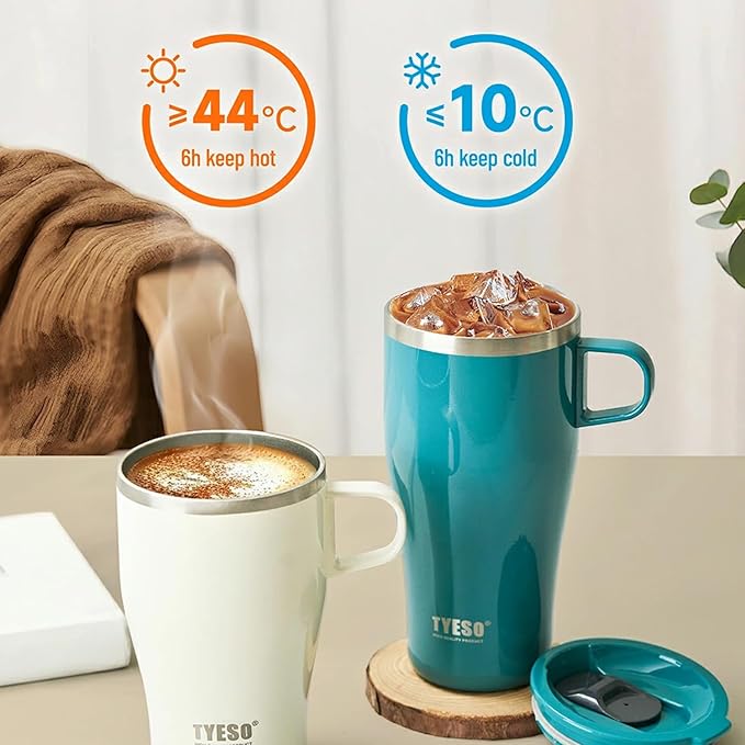 TYESO Coffee Mug,Insulated Tumbler with Lid,Vacuum Insulated Mug Double Wall Stainless Steel OfficeTumbler Cup (Blue, 17 oz)