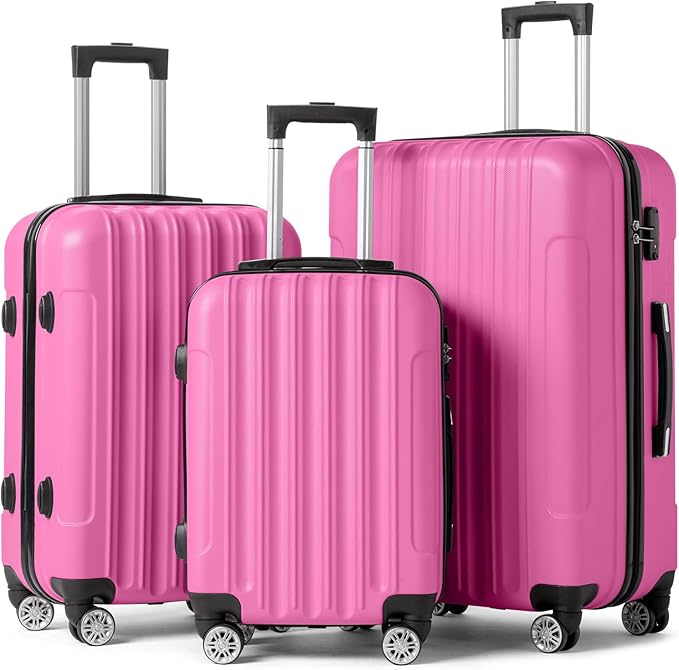 Karl home スーツケース 3点セット ハードサイド スピナーホイールとTSAロック付き 持ち運びやすい軽量ABS製 旅行・ビジネス用 ピンク (20/24/28)
