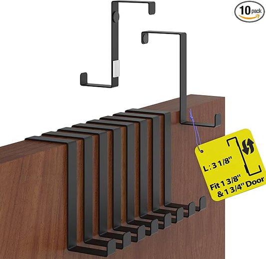 Menz Over the Door Hooks 10 Pack, 2-Sided Fits 1 3/8" & 1 3/4" Door, Bathroom Towel Hook with Anti-Scratch Pads, and Non-Slip Dots, L 3" Wreath Hanger Thin Overdoor Organizer Dorm Travel Essentials