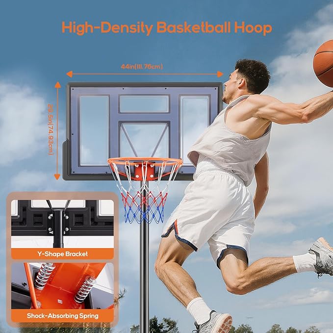 Portable Basketball Hoop Outdoor, Adjustable Basketball Hoops Goal System Shatterproof Backboard, Shock Absorbent Rim, Fillable Base for Swimming Pool/Backyard/Driveway