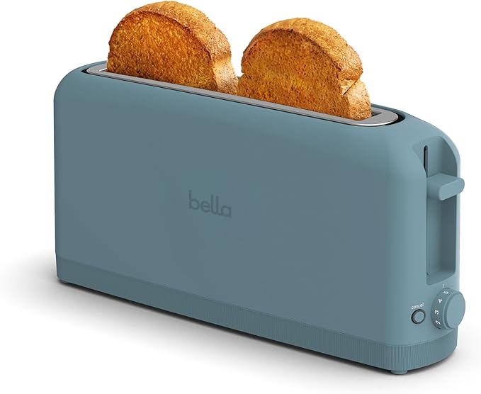 bella 2スライス スリムトースター、どんな場所にもフィット™ キッチン用品、再加熱・キャンセルボタン付き6段階焼き色調節機能、サワードウも焼ける10インチロングスロット、パン詰まり防止・自動電源オフ機能、900W、サーフ
