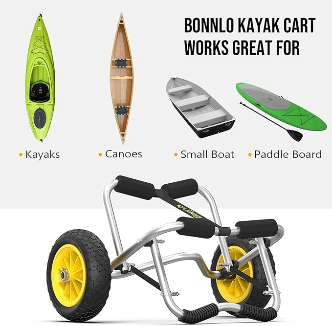 Bonnlo Kayak Cart Dolly Kayak Wheels Detachable Canoe Cart with Solid Tires and Kickstand Kayak Trolley