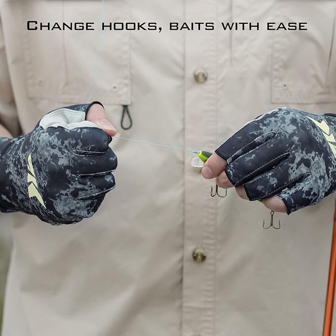 KastKing La Sal Fishing Gloves UPF50+ Sun Gloves UV Protection Fingerless Gloves Men Women for Outdoor, Kayaking, Rowing, Paddling, Canoeing, Hunting