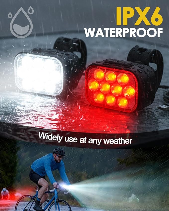 Victoper Bike Light, High Lumens Super Bright Bicycle Lite, 6+4 Modes USB Rechargeable Bike Headlight & Taillight Set, Waterproof Safety Bike Front & Rearlight for Road, Mountain, Night Riding