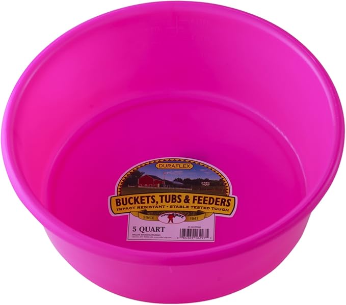 Little Giant® Plastic Utility Pan | Feed Pan | Durable & Versatile Livestock Feeding Bucket | Made in USA | 5 Quart | Hot Pink