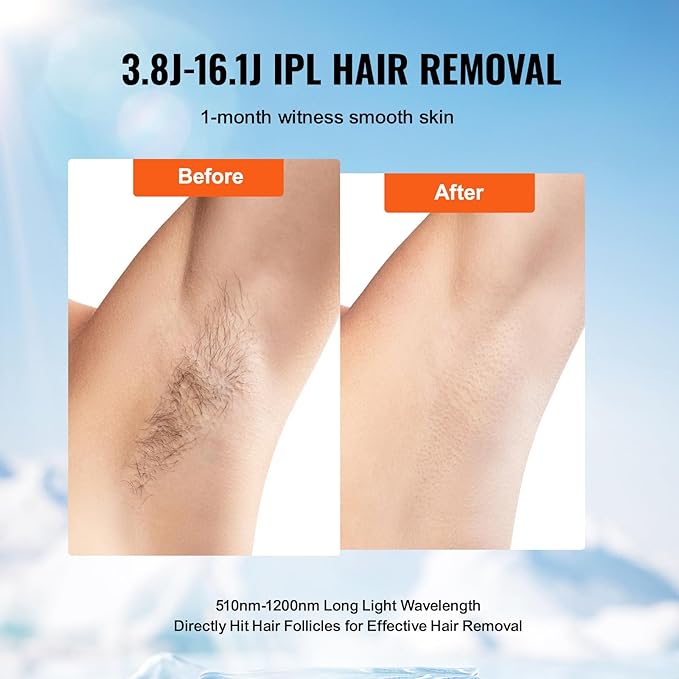 VEVOR Intense Pulsed Light (IPL) System Hair Removal, IPL Permanent Hair Removal with Ice-Cool Technology for Women Men, Auto/Manual Modes, Painless At-Home Hair Removal Device for Whole Body