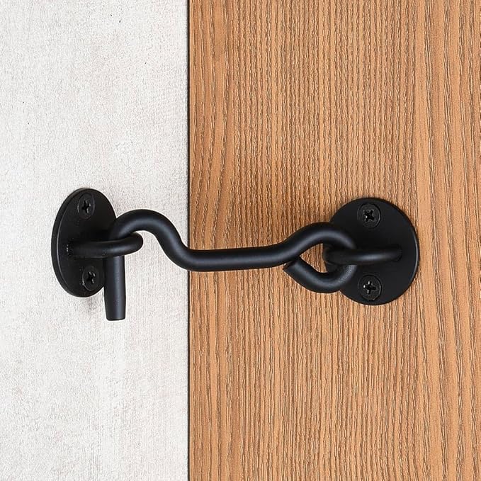 4” Privacy Hook and Eye Gate Latch Easy Lock for Barn Door, Black
