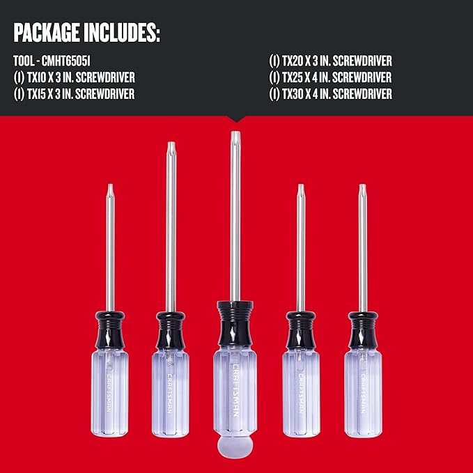 CRAFTSMAN Screwdriver Set, Torx, Acetate Handle, 5 Piece (CMHT65051)