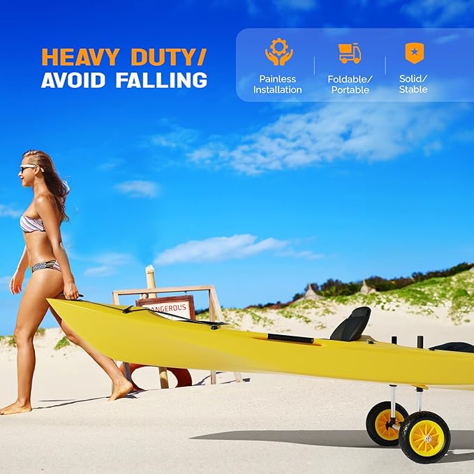 Bonnlo Kayak Trailer, Strap Free Kayak Cart with 10in Kayak Wheels, 7.1"-17.1" Adjustable Width, Detachable Kayak Dolly with Kickstand
