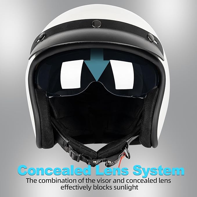 Yesmotor 3/4 Open Face Retro Motorcycle Helmet Vintage Helmet for Vespa Motorbike Casco, Moped, Cruiser, Bobber, and Chopper - DOT Approved（White,M