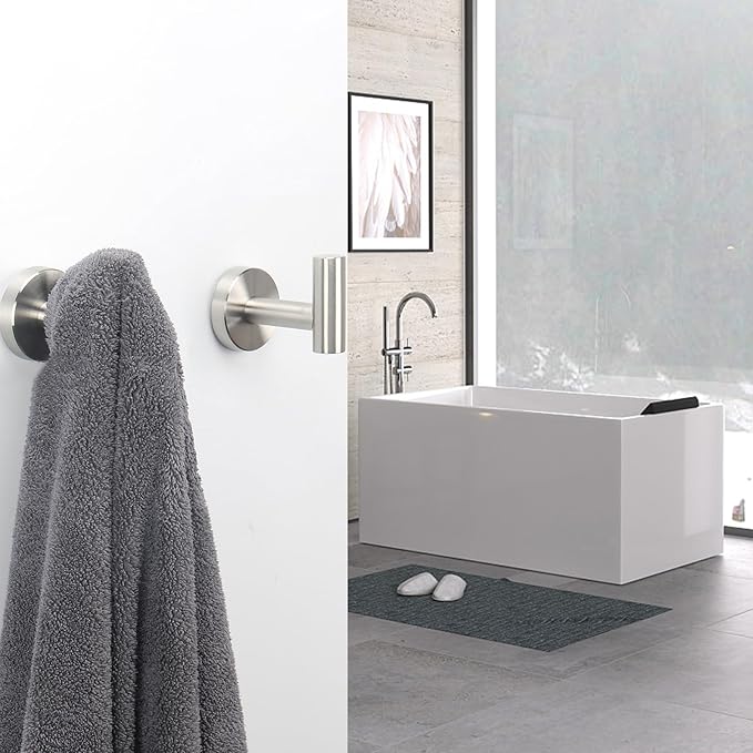 NearMoon Bath Towel Hooks- SUS 304 Stainless Steel Robe Hook Holder, Heavy Duty Coat Hook for Bathroom Livingroom Hotel Kitchen Garage, Wall Mounted (Brushed Nickel, 16 Pack)
