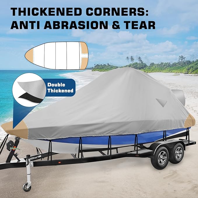 Wake Tower Boat Cover - 900D Marine Heavy Duty Waterproof, Fits 23-25ft V Hull Runabout Ski-Boats, Gray