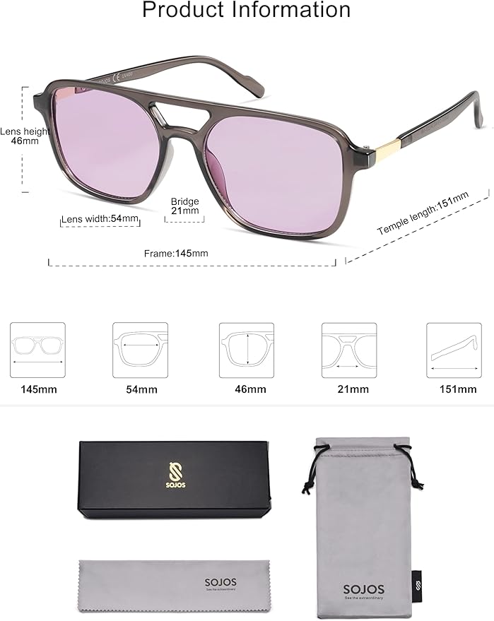 SOJOS Retro Aviator Sunglasses for Women Men,Trendy Rectangle Womens Mens Shades Sun Glasses SJ2202