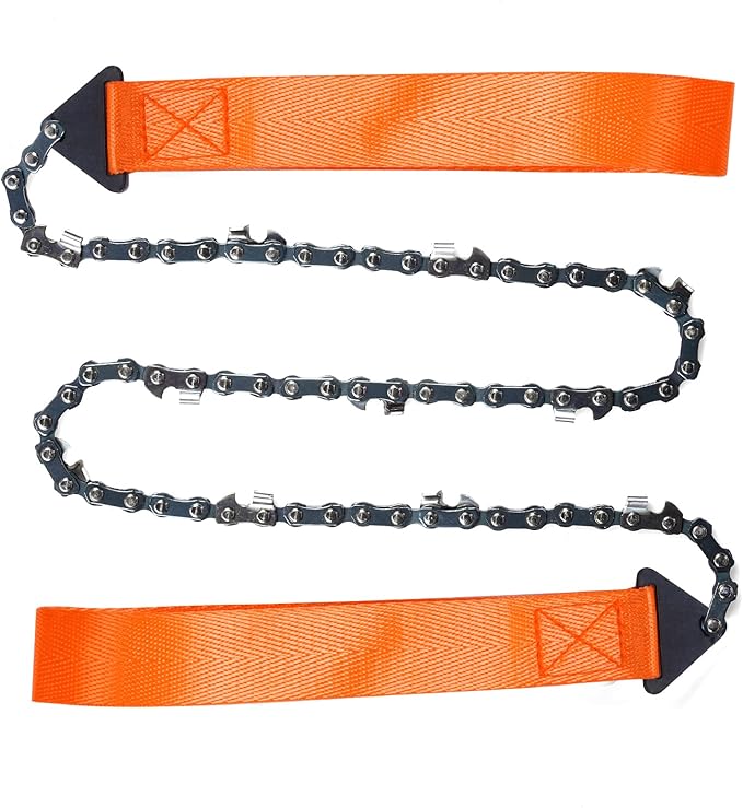 Sucrain Pocket Chainsaw with Paracord Handle, Folding Chain Hand Saw, Emergency Outdoor Survival Gear for Camping, Hunting, Hiking, Cutting Wood & Tree (Orange, 11 Teeth, 24'' Long)