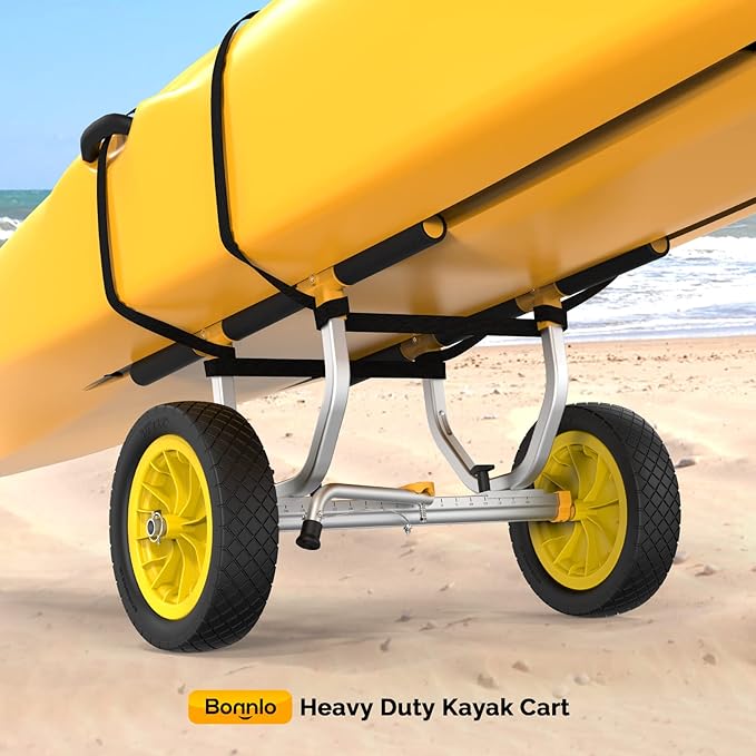 Bonnlo Kayak Cart, Heavy Duty Universal Kayak Trailer Adjustable Width 6.3"-18.7" Canoe Cart Dolly with 12" Flat-Free Kayak Wheels and Kickstand, 450 Lb Weight Capacity Kayak Trolley Transport