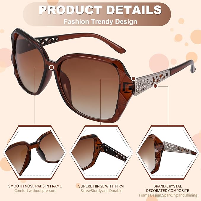 DragonflyDreams 4 Pcs Women Large Sunglasses, UV 400 Glasses Oversized Classic Trend Ladies Sunglasses Sparkling Large Frame