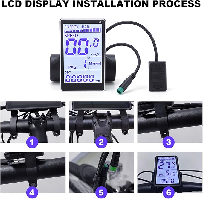 Bike Display LCD 5 Pin M5 Control Panel Bike Screen 24V 36V 48V 60V Universal Scooters Electric Meter Panel Bikes 22.2 31.8mm Handlebars Display to Enrich Cycling Journey (No. 2 Protocol)