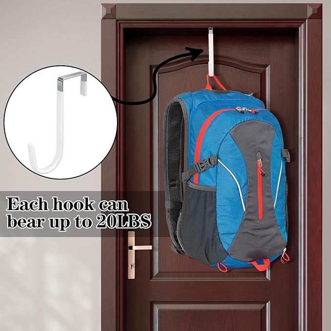 4 Pack Over The Door Hooks, Fits Doors Less Than 1.4in Thick, White Rubber Surface Prevent Scratch Door Hanger Hooks for Bathroom, Living Room, Kitchen, Hanging Clothes, Towels, Bags