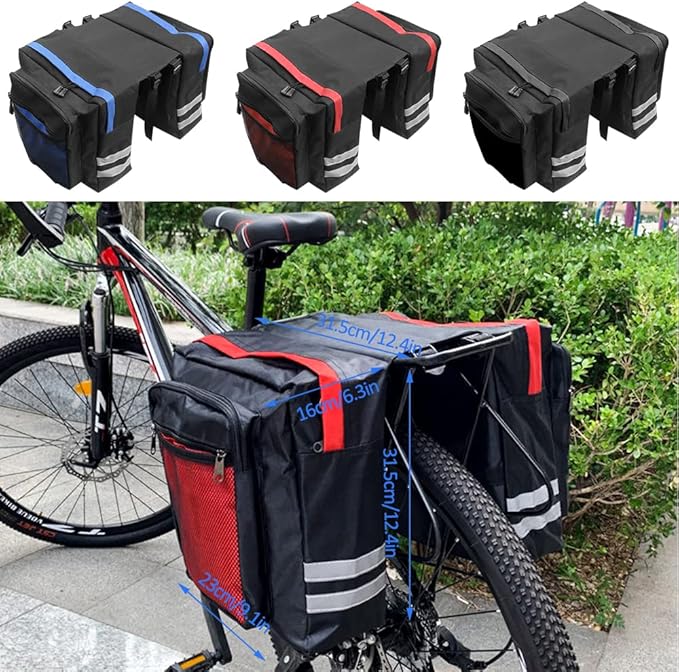 Bike Rear Rack Double Pannier Bag, 30L Waterproof Bicycle Trunk Bag, Bike Pannier Bag with Reflective Trim, for Grocery Shopping Commuter Long Cycling Trip (Red)