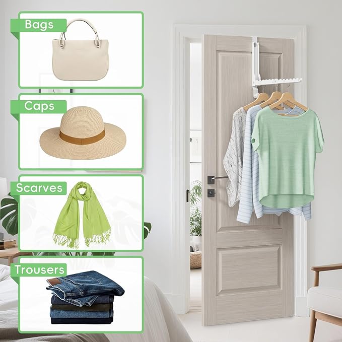Over The Door Hooks, Extended Over The Door Clothes Hanger with 11 Ridges,Space-Saving Over The Door Rack Door Hooks for Hanging Clothes,Larger Capacity Over The Door Hanger,Upgraded Version.
