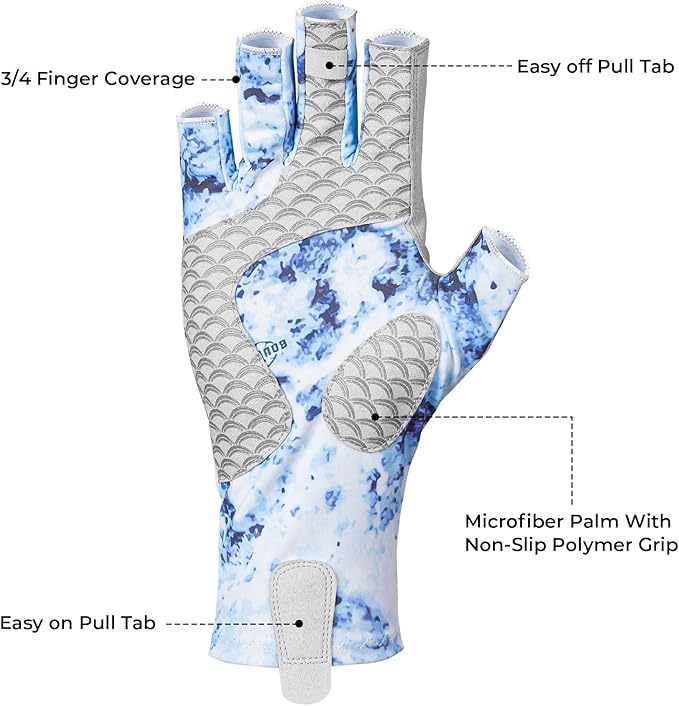 KastKing La Sal Fishing Gloves UPF50+ Sun Gloves UV Protection Fingerless Gloves Men Women for Outdoor, Kayaking, Rowing, Paddling, Canoeing, Hunting