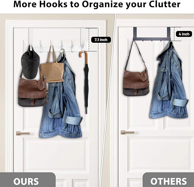 Over The Door Hooks, Door Hanger Hooks for Hanging, Over The Doors Towel Racks for Bathroom with 10 Coat Hook, Coat Rack Bathroom Accessories（1 Pack, Silver）