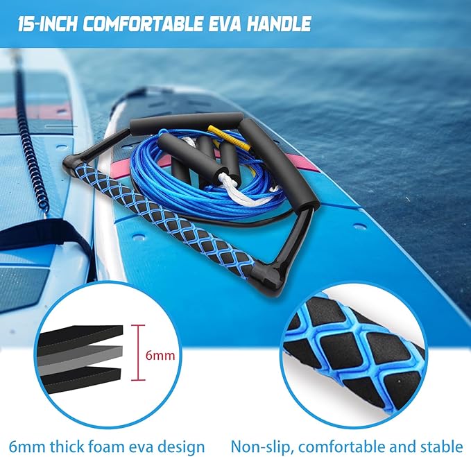 75FT Wakeboard Rope and Handle, No Stretch Dyneema Wakeboard Tow Rope, 4 Sections Floating Water Ski Ropes for Wakeboarding, Waterskiing, Kneeboarding and Wakesurfing