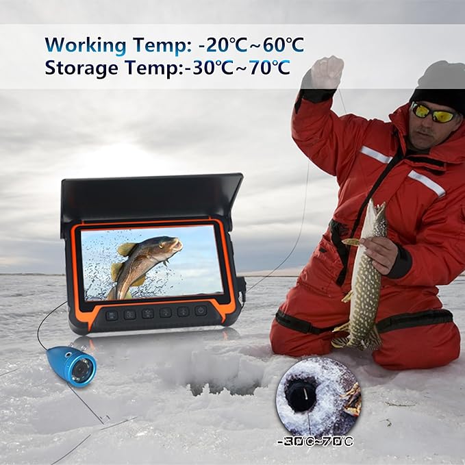 Portable Fish Finders,Underwater Fishing Camera with 7''IPS Screen,1000TVL Ice Fishing Camera with 12pcs Infrared Lights,6H Battery,USB-C Charging,49FT/15M Cable for Lake Boat Ice Fishing