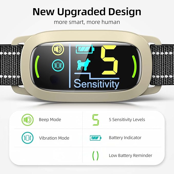 FAFAFROG Dog Bark Collar, Rechargeable Smart Collar, Anti Barking Training Collar with 5 Adjustable Sensitivity Beep Vibration, Bark Collar for Large Medium Small Dogs (Yellow)