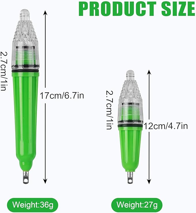 AGOOL Underwater Fishing Light, 4pcs Deep Drop Fishing Light Waterproof Flashing LED Night Fishing Light Attractive Light Green Light Bait Lure Lamp Fishing Bait Lure 5 Colors 6.7 inch 4.7 inch