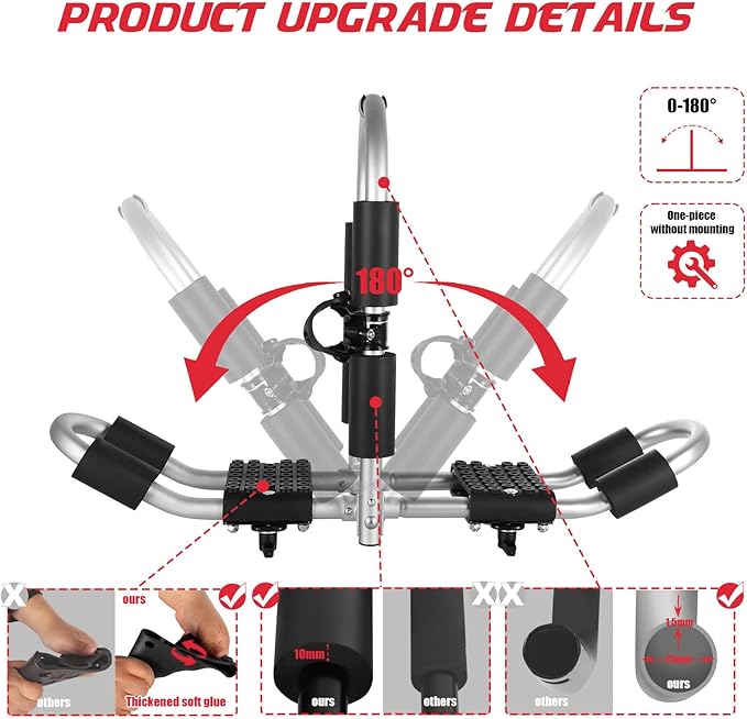 FORWODE 2 Pairs Kayak Roof Rack, 2 in 1 Aluminum Folding J-Bar Roof Rack with 2 Sets Ratchet Tie Straps for Kayak Canoe Boat Surf Ski on SUV Car Truck Crossbar