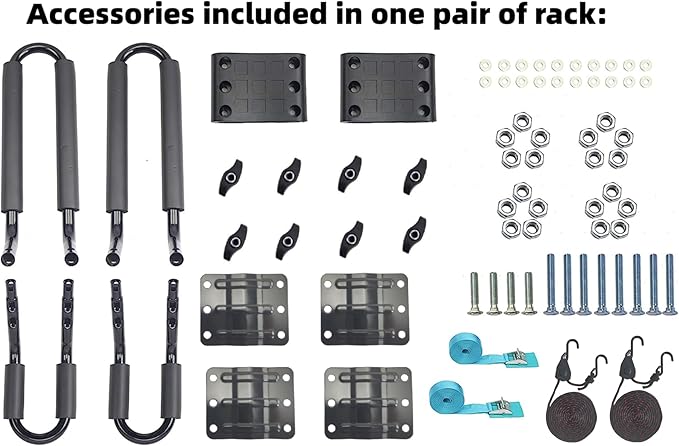 2 Pairs Heavy Duty Kayak Rack-Includes 4 Pcs Ratchet Tie-Mount on Car Roof Top Crossbar-Easy to Carry Kayak Canoe Boat Surf Ski (J-Bar Rack)