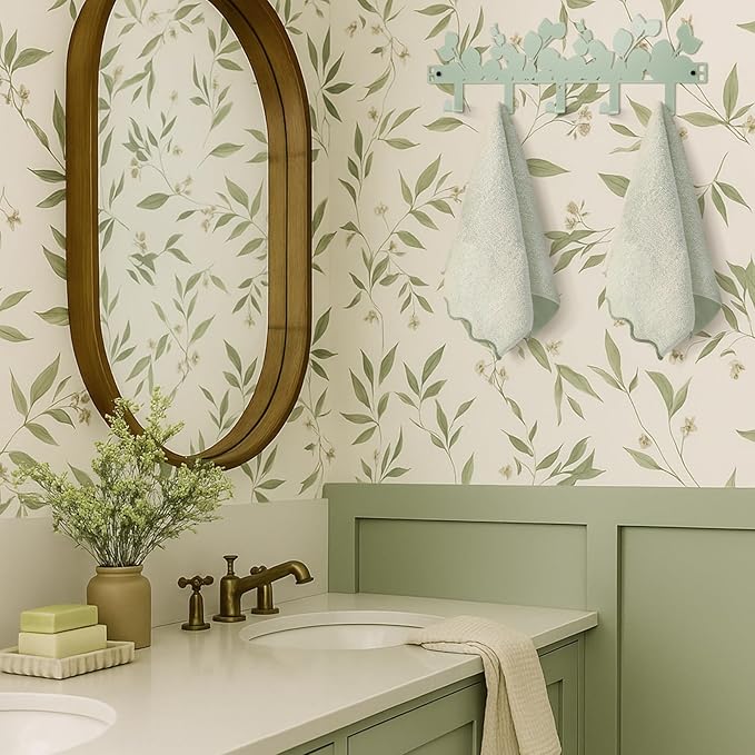Eucalyptus Over The Door Hooks Hanger Wall Mount Towel Hanger Door Holder Organizer 5 Hooks Kawaii Farmhouse Rustic Coquettish Style Decor for Bedroom Bathroom Towel Hat Clothes