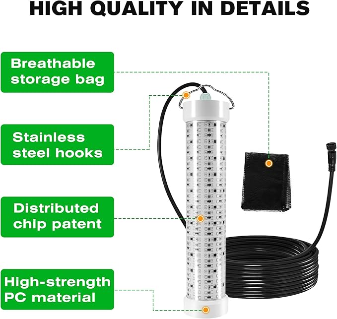 Goldlife Underwater Fishing Light with 100ft Cable, 400W 40000LM GFCI Safety Plug Brightness Green LED Submersible Light Attractants for Docks/Boats/Kayaks, IP69K Rated for Fresh & Salt Water