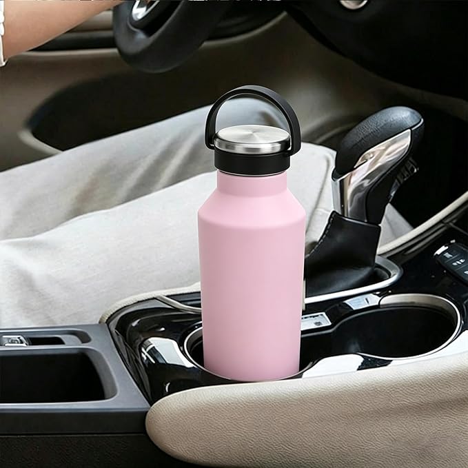TYESO Stainless Steel Vacuum Insulated Water Bottle, Insulated Water Bottle with Soft Silicone Carry Handle (PINK, 25 OZ)