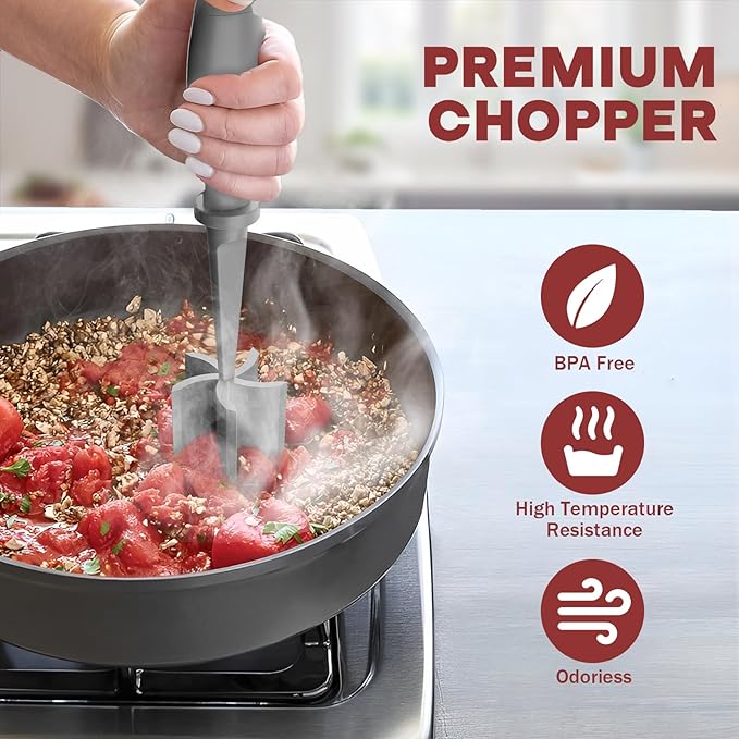 2 Pcs Meat Chopper, Hamburger Grinder, Premium Heat Resistant Smasher for Ground Beef, Burger Grinder Nylon Potato Mix Tool-Black-Grey