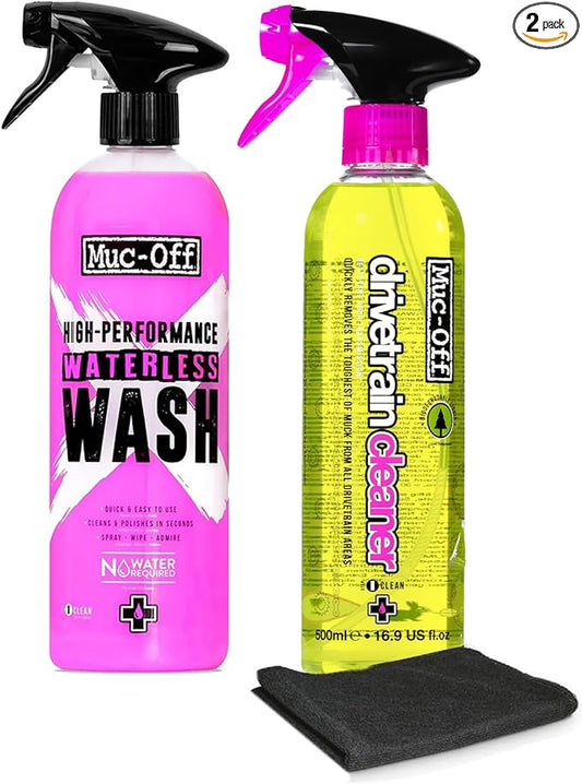 Muc-Off Waterless Wash 750 ml & Bio Drivetrain Cleaner 500ml Bundle | High-Performance Bike Cleaning Kit | Spray & Wipe Bike Cleaner + Fast-Acting Biodegradable Degreaser