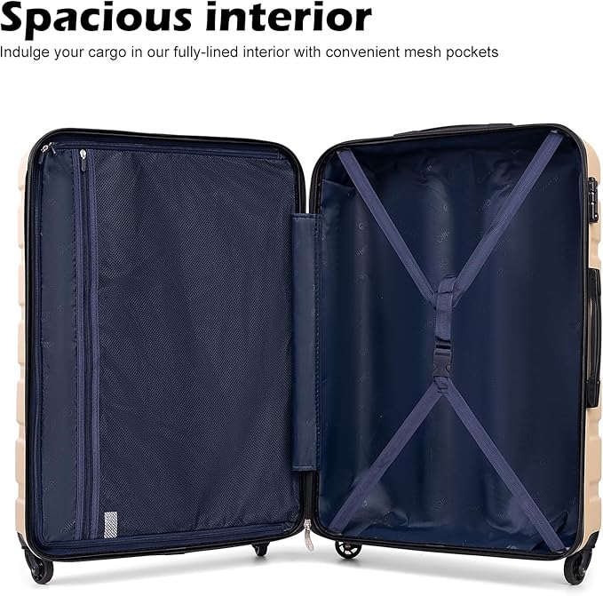 Coolife Luggage 3 Piece Set Suitcase Spinner Hardshell Lightweight TSA Lock (champagne,20/24/28)