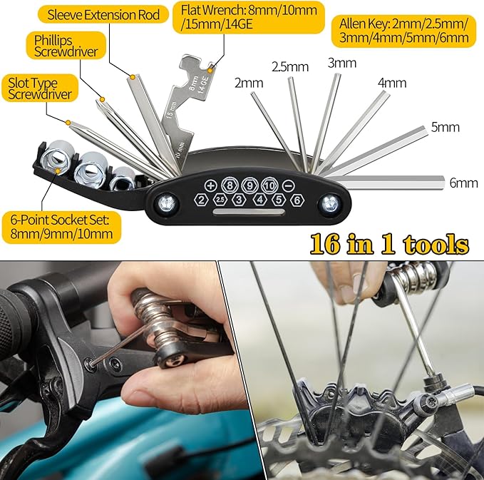 PXZBLG Bike Repair Kit, Bike Tire Repair Tool Kit, Including 16-in-1 Bike Multitool, Bicycle Tire Repair Accessories, Used for Mountain Bike and Road Bike