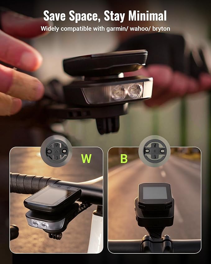 RAVEMEN FR1100 SE Bike Headlight Compatible with Garmin/Wahoo/Bryton Computers, 270° Wide-Angled Bicycle Front Light for Night Urban Riding & Daytime Warning, Auto On and Off, Up to 46H, 6 Modes