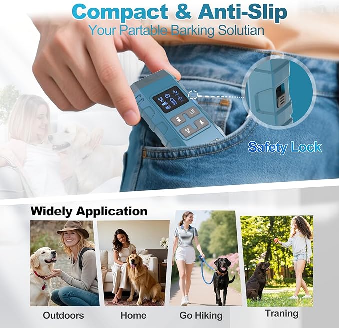 Dog Bark Deterrent Device,Anti Barking Device for Dogs, Ultrasound Dog Bark Deterrent,Best Anti-Barking Device, 4 Modes & LED Light & LCD Screen Portable Indoor & Outdoor（Blue）
