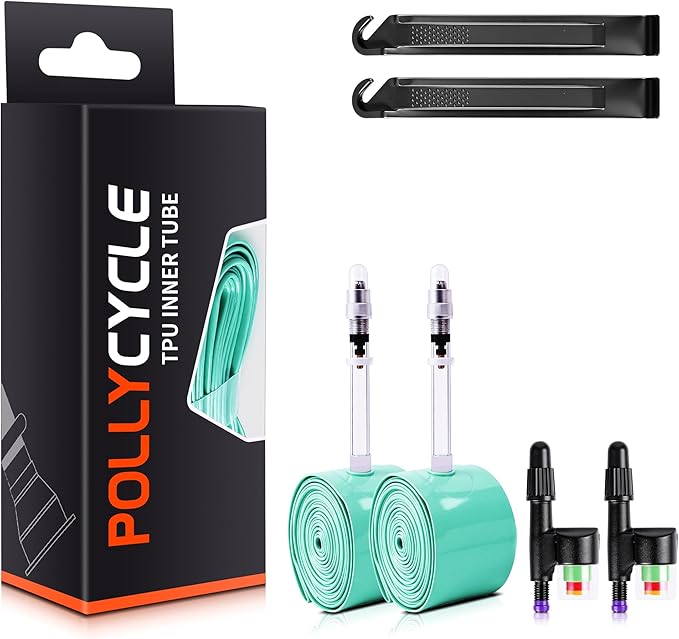 Heavy TPU 700x28C (Fits 23–32C) Road Bike Inner Tube, Thicker Puncture-Resistant, Presta Pressure Indicator Valve, 2 Tire Levers