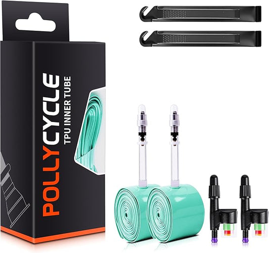 Heavy TPU 700x28C (Fits 23–32C) Road Bike Inner Tube, Thicker Puncture-Resistant, Presta Pressure Indicator Valve, 2 Tire Levers