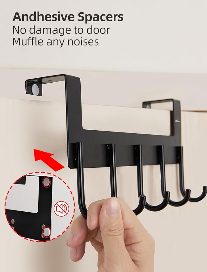 Over The Door Coat Rack,Over The Door Towel Hanger Drying Rack,Heavy Duty Aluminum Over The Door Towel Rack Hooks for Hanging Coat, Bag, Robe - 5 Hooks White Color 2 Pack
